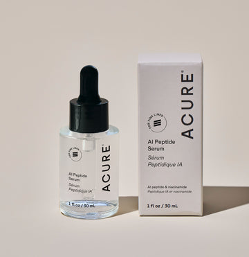 Acure AI Peptide Serum bottle and packaging on a neutral background
